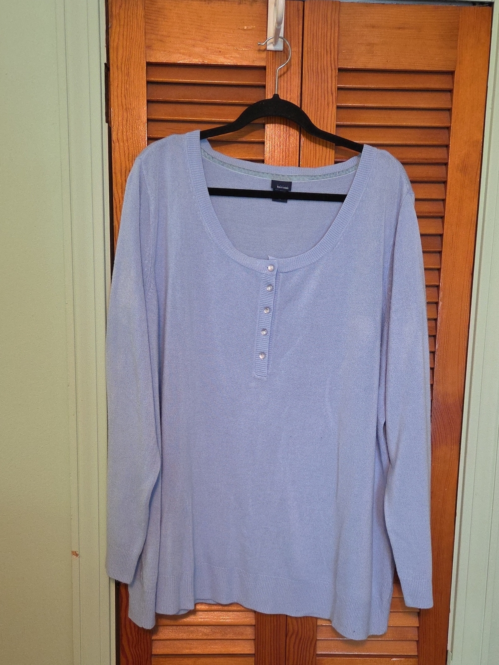 Basic Editions Light Blue Scoop Neck Henley Long Sleeve Top